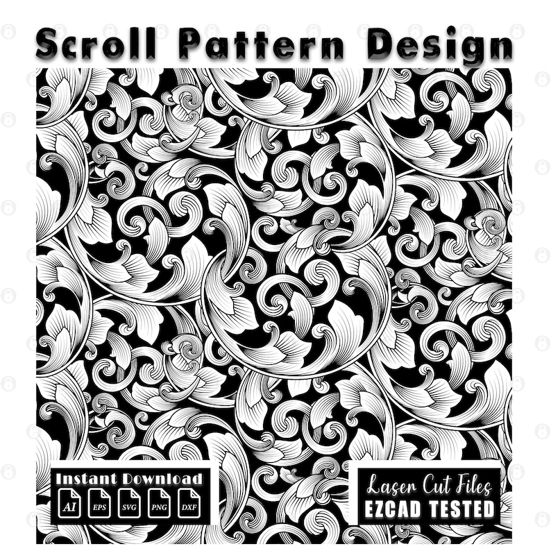 Custom scrollwork pattern laser engraving file svg dxf ai eps png Scroll pattern file, scroll work design digital download EZCAD tested