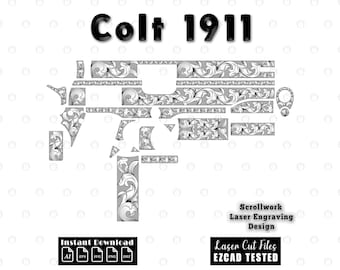 Colt 1911 Honeycomb scrollwork filigree laser Engraving Design, scroll Honeycomb pattern svg dxf vector