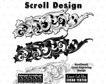 Scroll Design Laser Engraving File, Scrollwork Filigree Baroque Acanthus Ornaments Digital Files svg dxf