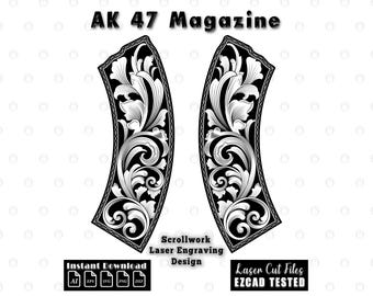 AK 47 Magazine Scrollwork Filigree Baroque Acanthus Engraving Files | Laser Cut Scroll Pattern svg