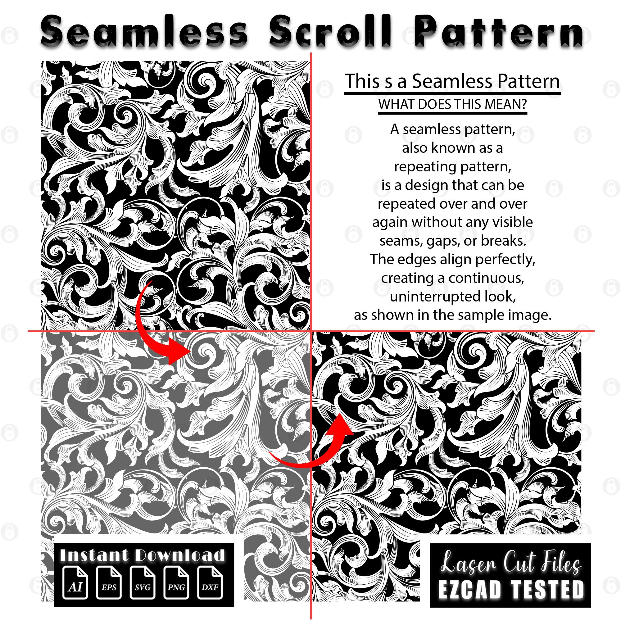 Seamless Scrollwork Pattern Laser Engraving Design | Filigree ...