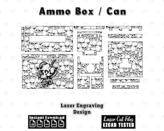 Skull Ammo Box / Can Laser Engraving Design Files, svg dxf Gothic Vector Digital File