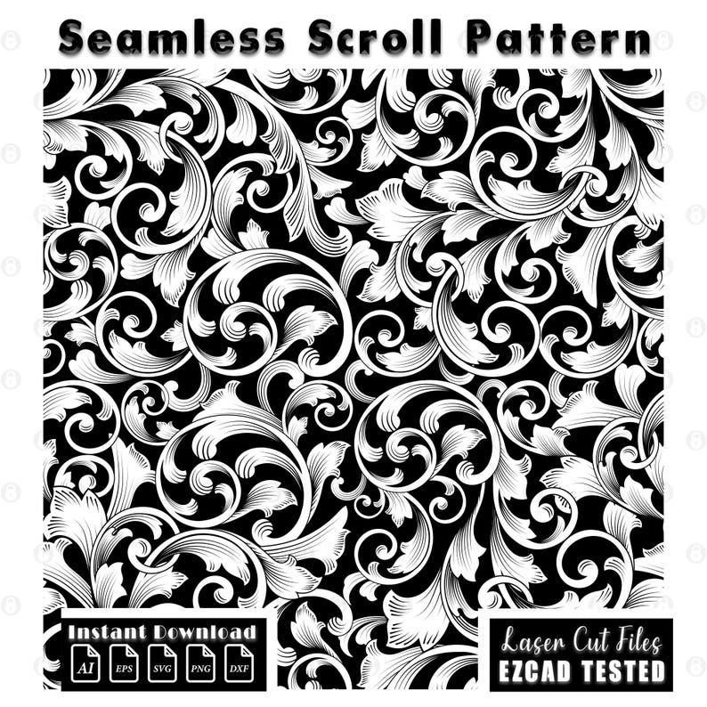 seamless scroll, firearms scrollwork, gun laser engraving, ezcad file, svg ai eps dxf png, decorative vector, cnc engraving, engraving files, digital download, filigree design, vector pattern, engraving vector, laser design