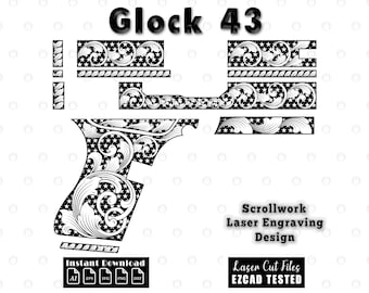 Glock 43 scrollwork-lasergravureontwerp | Sierpatroonbestanden (digitale download)