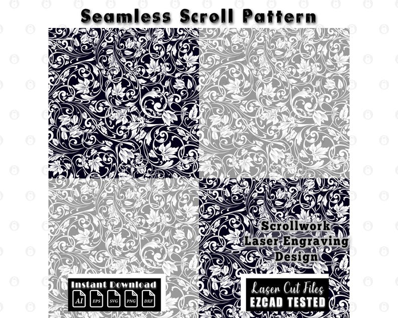 Scrollwork Seamless Pattern Design | Custom firearms Scroll SVG DXF | Scroll Pattern Vector Ornament | EZCAD Tested | Gun engraving Laser Cut Digital File