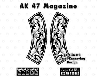 AK 47 Magazine Scrollwork Laser Engraving Design | Decorative Scroll Pattern Files svg ai eps dxf png | Filigree Engraving