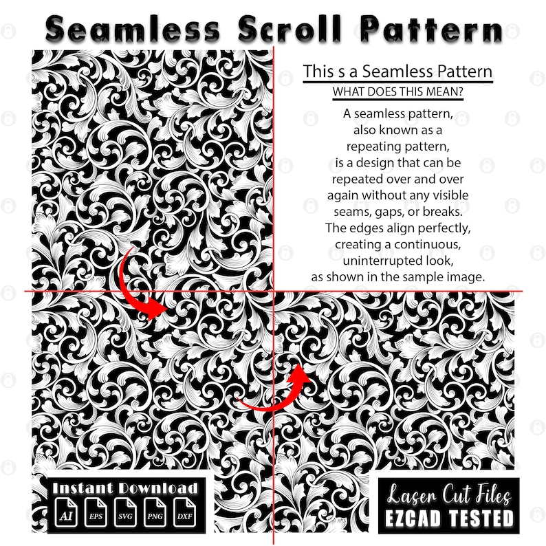 seamless scroll, firearms scrollwork, gun laser engraving, ezcad file, svg ai eps dxf png, decorative vector, cnc engraving, engraving files, digital download, filigree design, vector pattern, engraving vector, laser design