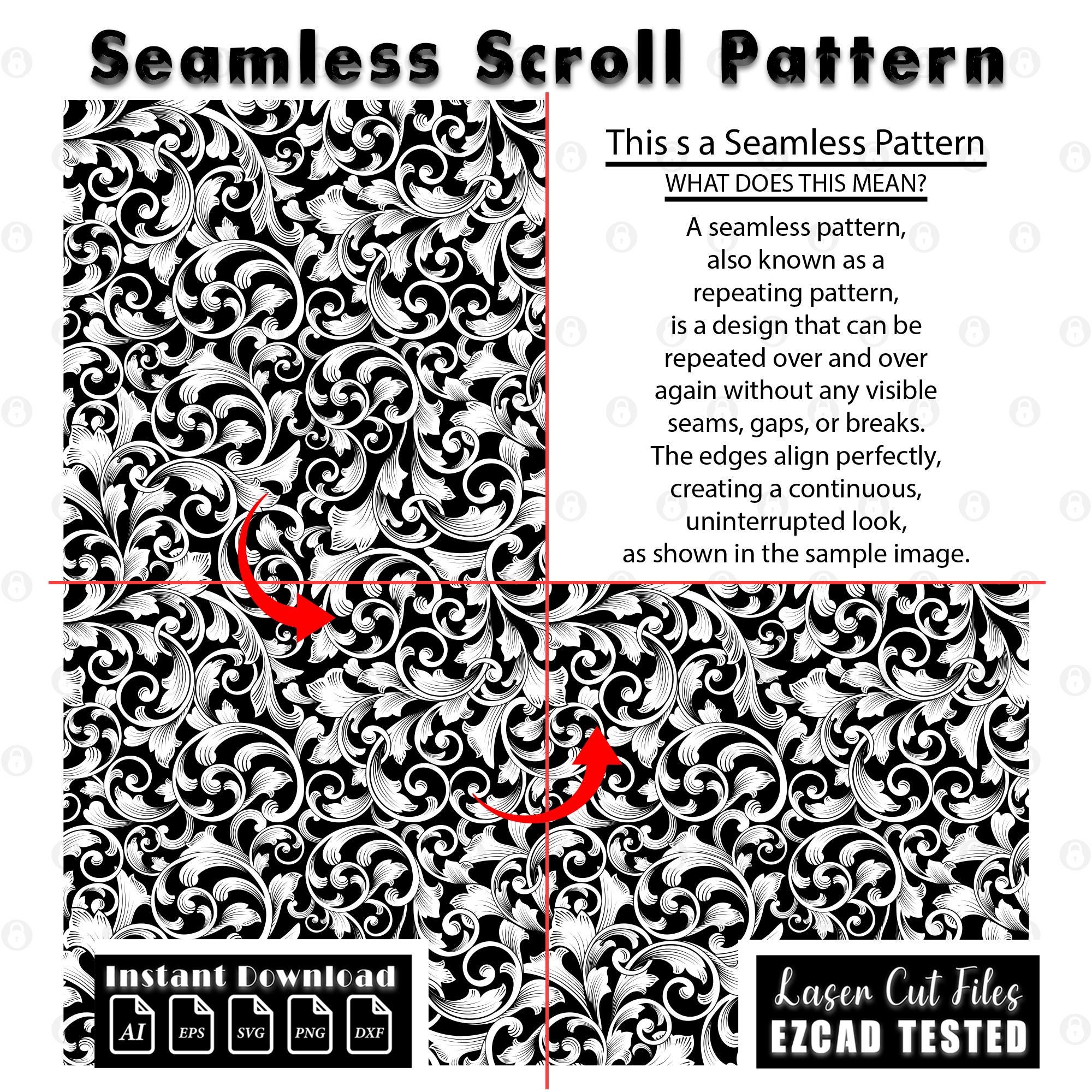 Seamless Scrollwork Laser Cut Pattern | Vector Design (digital Download ...