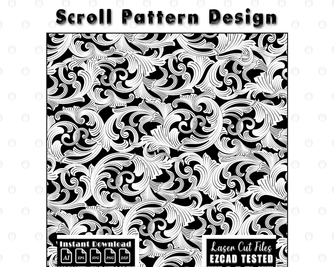 Scrollwork Pattern Laser Engraving Design, Scroll Design, Vector Scroll ...