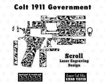 Colt 1911 Government Scrollwork Pattern Laser Engraving Design | Scroll Vector SVG | EZcad tested ai eps dxf svg png | Laser Cut files