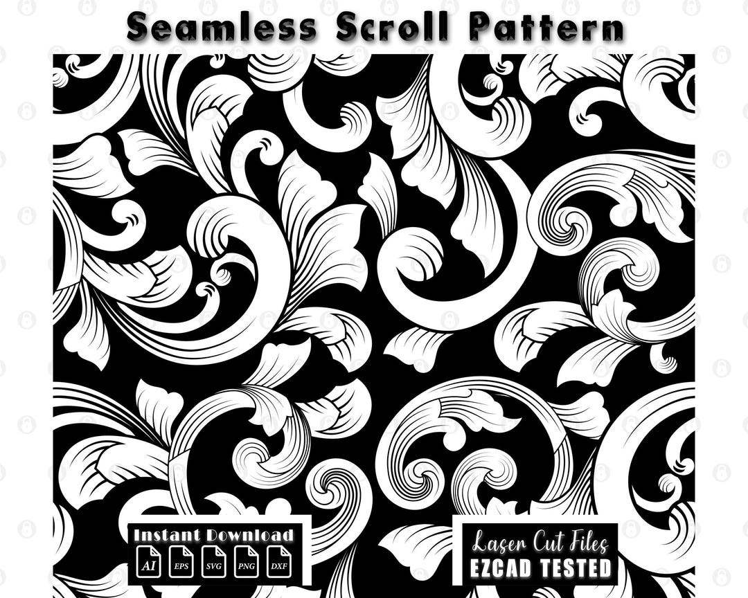 Seamless Scrollwork Pattern Laser Engraving Design | Filigree Vector ...