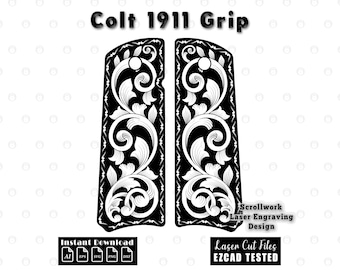 Custom Colt 1911 Grip Baroque Acanthus Scrollwork Filigree Design | Laser Engraving File | Ezcad Tested