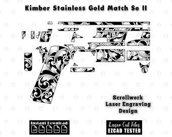 Kimber roestvrij gouden Match Se II scrollwork-lasergravureontwerp (digitale download)