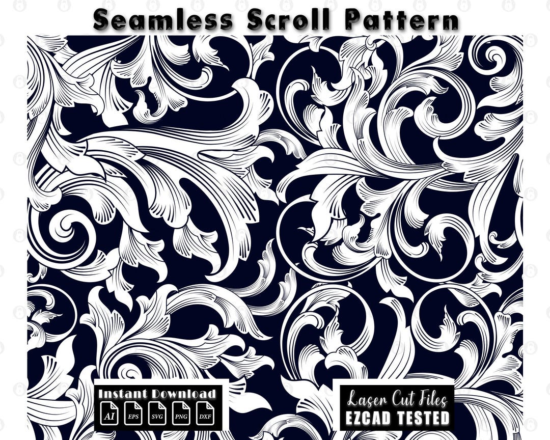 Seamless Scrollwork Pattern Laser Engraving Design | Filigree ...