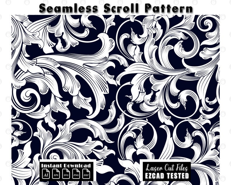 Seamless Scrollwork Pattern Laser Engraving Design | Filigree ...