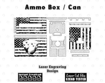Ammo Box Distressed USA Flag Engraving Design, Laser cut svg dxf files, Patriotic Vector