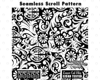 Scrollwork Seamless Pattern Laser Engraving Files, Baroque Acanthus Filigree Vector SVG DXF Ornamental Scroll