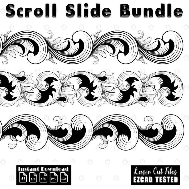 Custom firearms Scrollwork Slide Bundle | firearms Scroll Laser Engraving File SVG | EZcad Tested Design | gun scrollwork vector