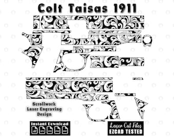 Tisas Colt 1911 scrollwork lasergravure ontwerp (svg, ai, eps, dxf, png)