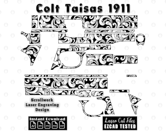 Tisas Colt 1911 Scrollwork Laser Engraving Design Svg, Dxf