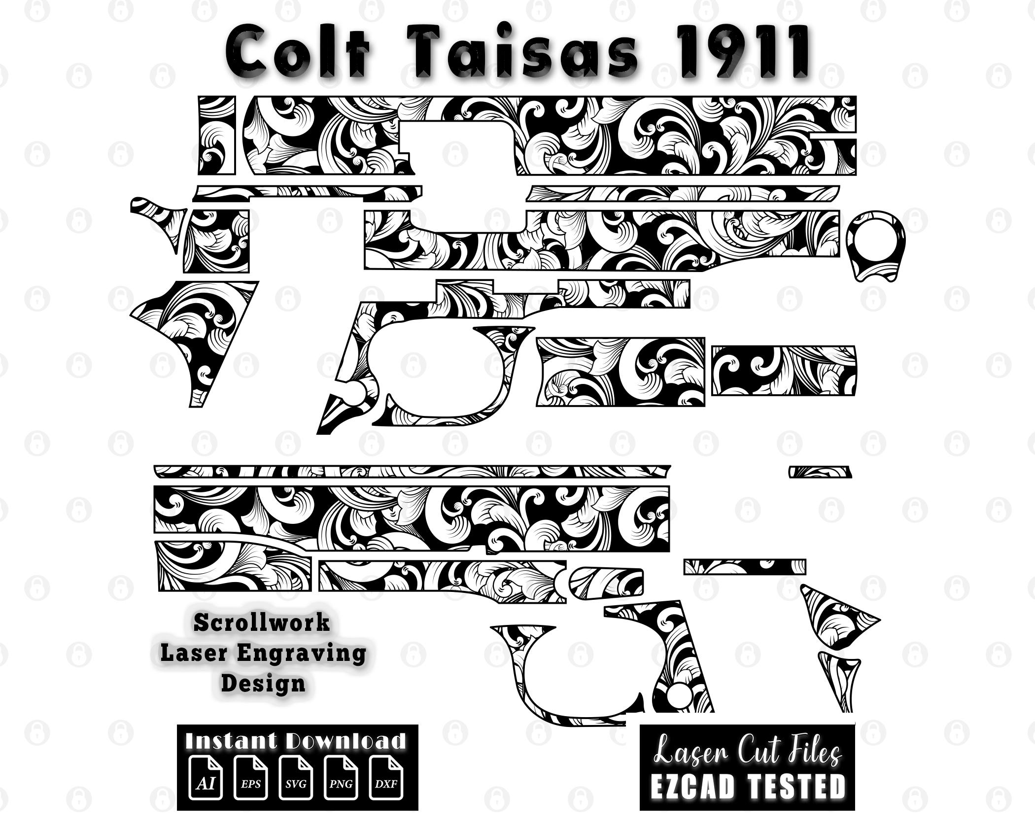 Tisas Colt 1911 Scrollwork Laser Engraving Design Svg, Dxf
