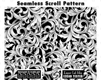 Naadloos scrollworkpatroon lasergravureontwerp | Filigraan gesneden SVG-bestand (digitale download)