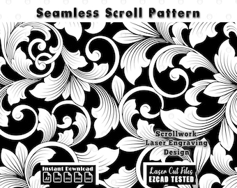 Naadloos scrollworkpatroon lasergravureontwerp | Filigraan lasergesneden bestanden (svg, ai, eps, dxf, png)