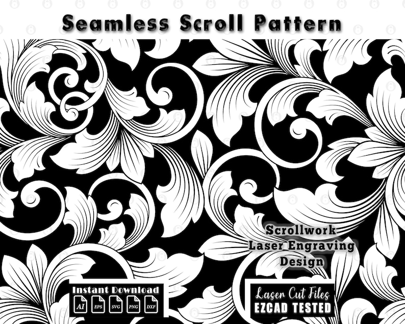 scrollwork pattern, seamless scroll, filigree scroll, Firearms scroll svg, laser engraving, gun laser cut file, ezcad tested, svg ai eps, dxf png, cnc engraving, engraving files, digital download, vector pattern
