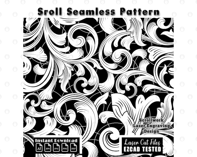 Custom Scrollwork Seamless Pattern | Filigree Laser Engraving Digital Files