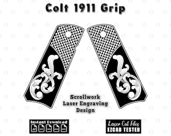 Colt 1911 Grip scrollwork lasergravure ontwerp (digitale download - svg, dxf, ai, png, eps)