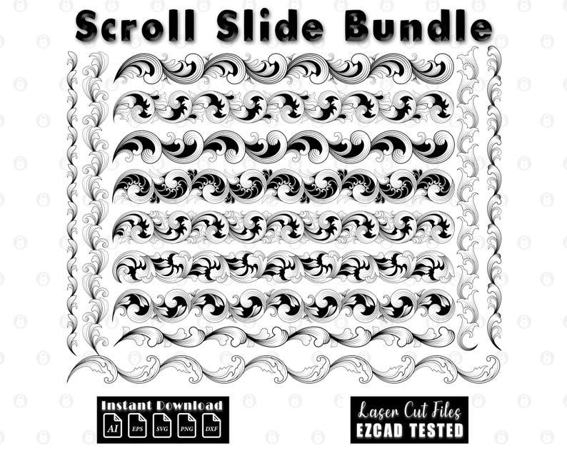 Custom firearms Scrollwork Slide Bundle | firearms Scroll Laser Engraving File SVG | EZcad Tested Design | gun scrollwork vector