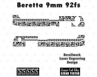 Beretta 92FS 9 mm scrollwork-lasergravureontwerp (digitale download)