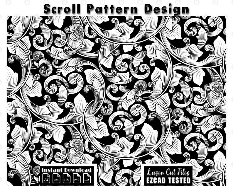 Custom scrollwork pattern laser engraving file svg dxf ai eps png Scroll pattern file, scroll work design digital download EZCAD tested