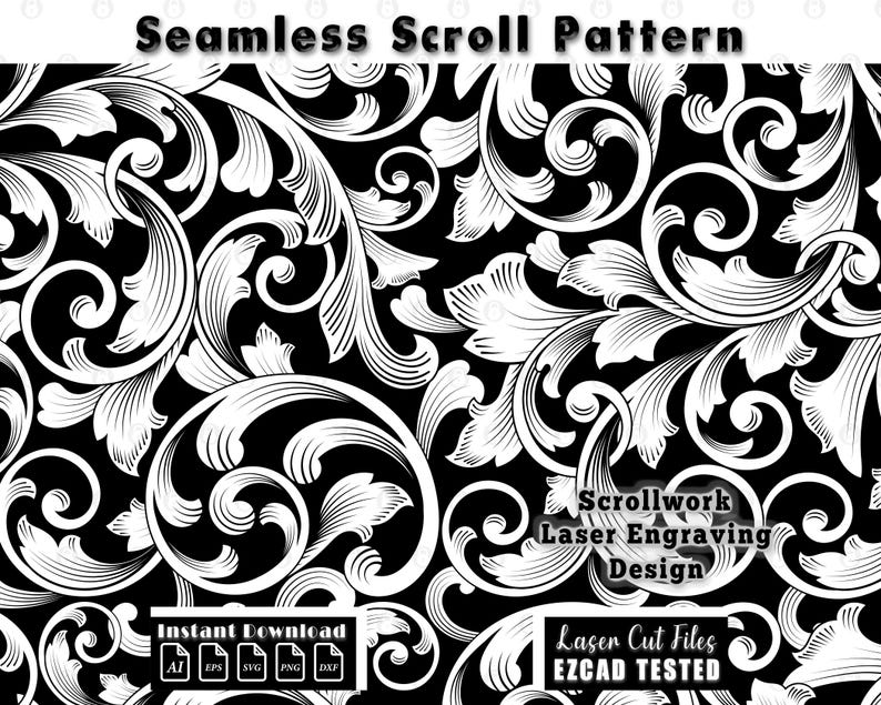 seamless scroll, firearms scrollwork, gun laser engraving, ezcad file, svg ai eps dxf png, decorative vector, cnc engraving, engraving files, digital download, filigree design, vector pattern, engraving vector, laser design