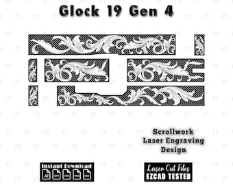 Glock 19 gen 4 scrollwork lasergravure (digitaal bestand - svg, dxf, ai, eps, png)
