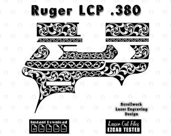 Baroque Acanthus Scrollwork Filigree Ruger LCP .380 Laser Engraving Design | Scroll svg dxf Files