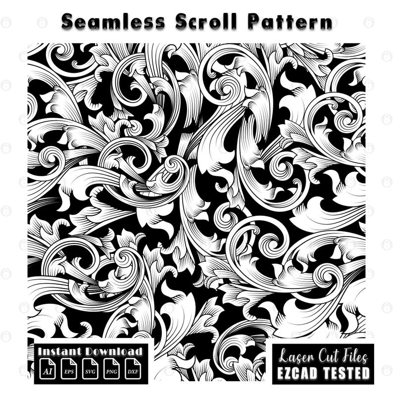 firearms Seamless Scrollwork Pattern Design | Custom firearms gun Seamless Scroll svg dxf eps | gun Filigree Pattern Vector | EZCAD Tested | Laser Cut Digital File