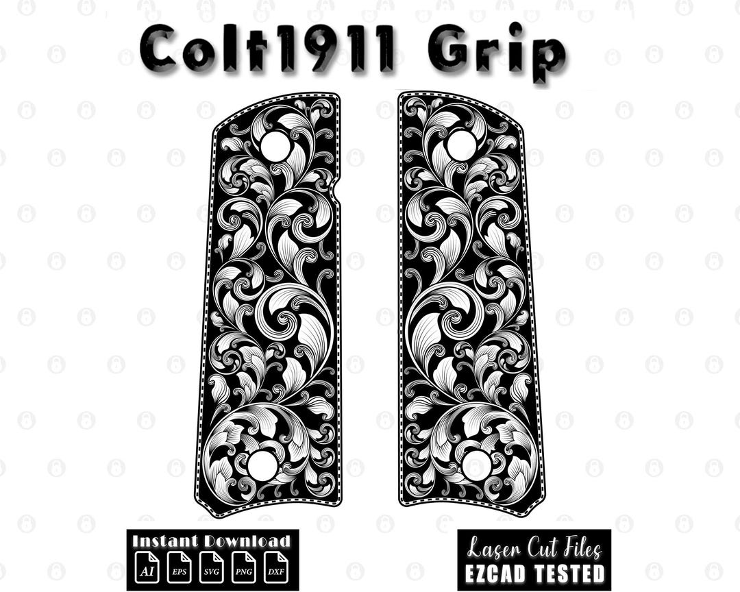 Colt 1911 Grip Scrollwork Design | Custom Laser Engraving Files for ...