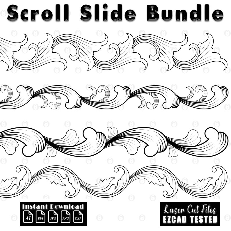Custom firearms Scrollwork Slide Bundle | firearms Scroll Laser Engraving File SVG | EZcad Tested Design | gun scrollwork vector