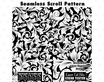 Seamless Scroll Pattern Vector svg dxf, Scrollwork Laser Engraving Files, Baroque Acanthus Filigree Ornaments