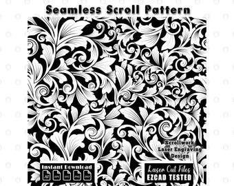 Scrollwork Seamless Pattern Laser Engraving Files, Scroll Cutting Design, Baroque Acanthus Filigree Ornamental Vector