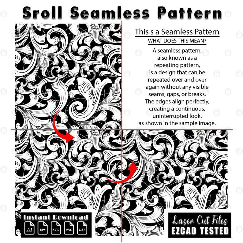 Custom Scrollwork Seamless Pattern | Filigree Laser Engraving Digital Files