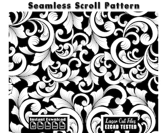 Naadloos scrollworkpatroon lasergravureontwerp | Filigraan-SVG (digitale download)