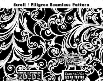 Custom Scrollwork Filigree Seamless Pattern Design | Laser Engraving Files svg dxf | Ornamental Vector