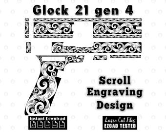 Glock 21 Gen 4 Scrollwork Laser Engraving Design (SVG DXF Vector)
