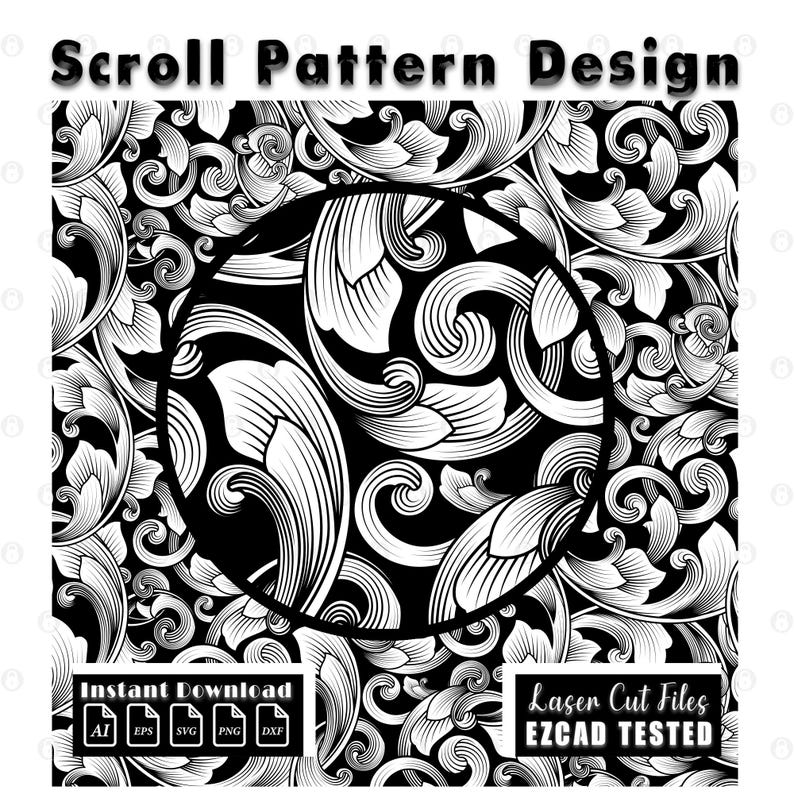 Custom scrollwork pattern laser engraving file svg dxf ai eps png Scroll pattern file, scroll work design digital download EZCAD tested