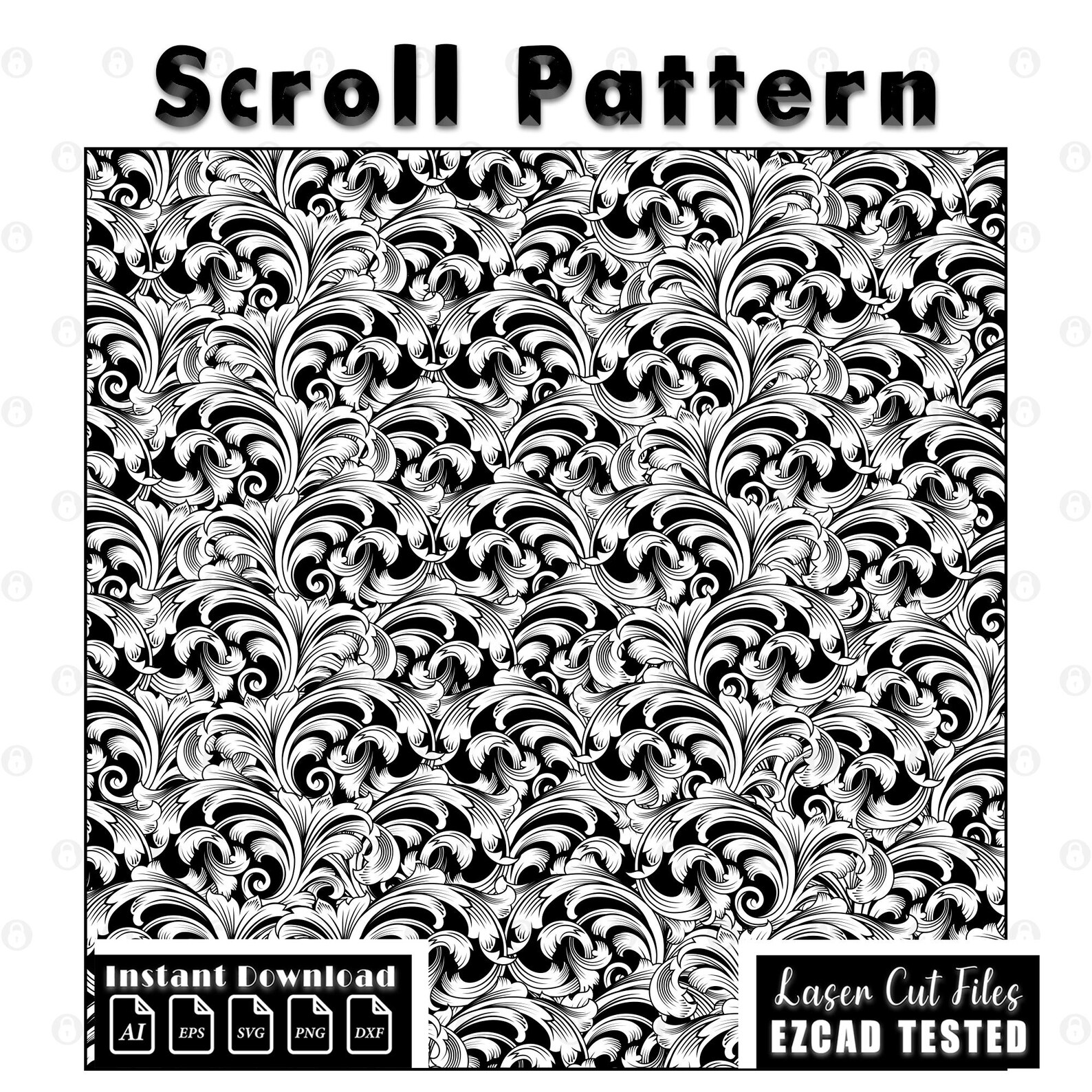Scrollwork Pattern Vector | Filigree Laser Engraving File | Svg Dxf AI ...