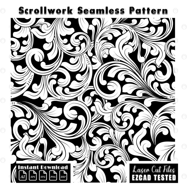 firearms Seamless Scroll Pattern Vector | Custom firearms Scrollwork pattern SVG DXF | Filigree gun Ornament Design | EZCAD Tested | firearms Laser Cut Digital File