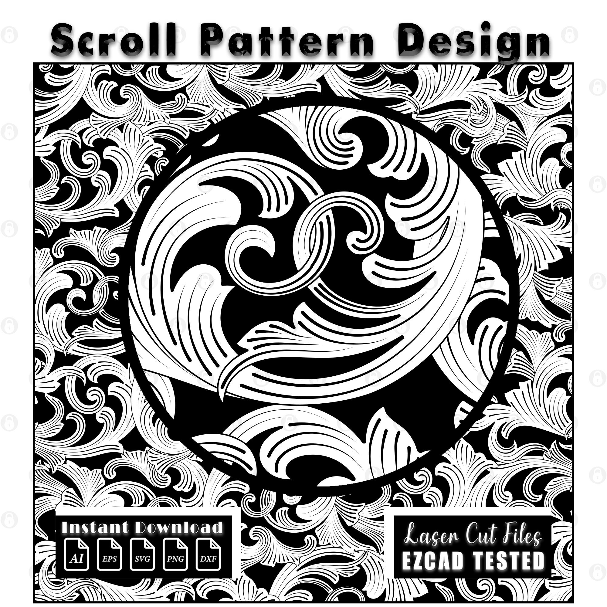 Scrollwork Pattern Laser Engraving Design, Scroll Design, Vector Scroll ...