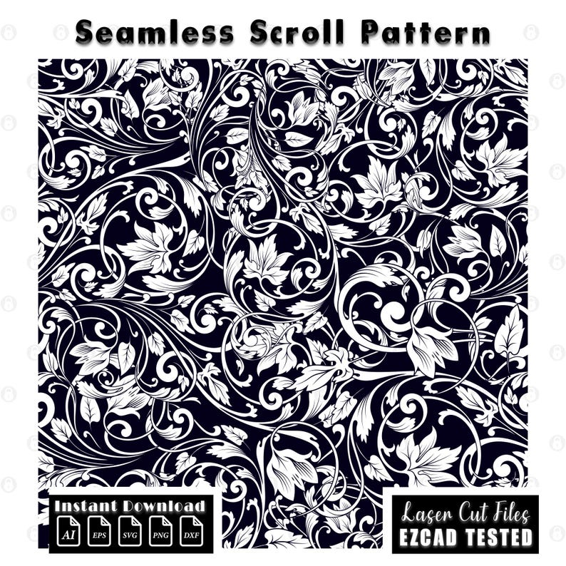 Scrollwork Seamless Pattern Design | Custom firearms Scroll SVG DXF | Scroll Pattern Vector Ornament | EZCAD Tested | Gun engraving Laser Cut Digital File